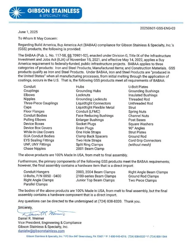 Signed BABAA Compliance Letter
