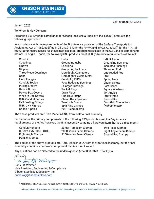 Signed Buy America Compliance Letter
